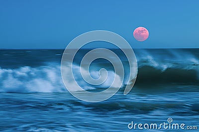 Abstract Background of Classic Blue Water Waves with Moon Stock Photo