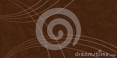 Abstract Background with Cocoa beans and smooth decorative wave lines. Chocolate wrapper. Organic dark chocolate Vector Illustration