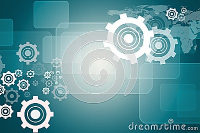 Abstract background with cogs and world map Stock Photo