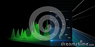 Abstract background color graph with data lines on black. Technology concept virtual data. Banner for business, science and Stock Photo