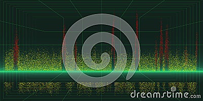 Abstract background color graph from points in audio wave on dark. Technology concept virtual points data. Banner for business, Vector Illustration
