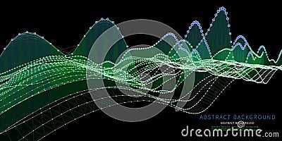 Abstract background color graph from pointsc on curves. Technology concept virtual points data. Banner for business, science and Vector Illustration