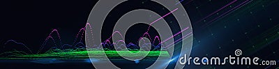 Abstract background color graph from wavy color sphere lines on dark. Technology concept data grid. Big Data. Banner for business Stock Photo