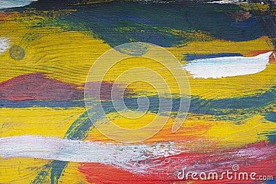 Abstract background, colored spots of paint on a wooden textured board, yellow green bloom paint texture Stock Photo