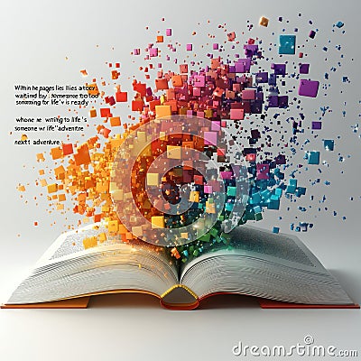 Abstract Background of Colorful Cubes Exploding From Open Book Illustration Stock Photo
