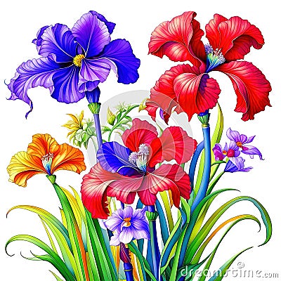 Abstract background with colorful decorative irises flowers Stock Photo