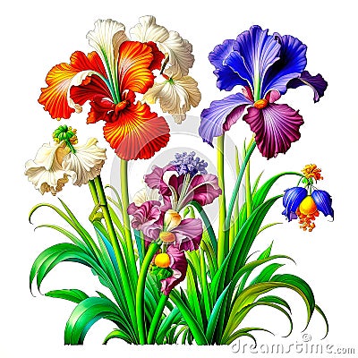 Abstract background with colorful decorative irises flowers Stock Photo