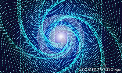 Abstract background with a colorful dynamic wave. Glowing lines and dots, space flashes, tunnel and whirlpool shape on dark Vector Illustration