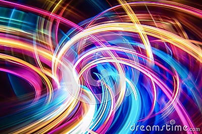Abstract background with colorful light trails creating swirls and vortexes Stock Photo