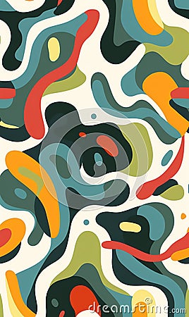 Abstract Background with Colorful Retro Design. Fluid Shapes and Groovy Patterns Stock Photo