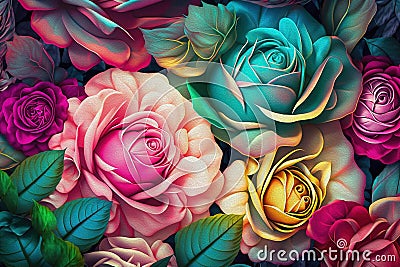 Abstract Background with Colorful Rose Flowers .AI generated Illustration Stock Photo