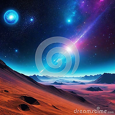 Abstract background colourful nebular and planet Created using Cartoon Illustration