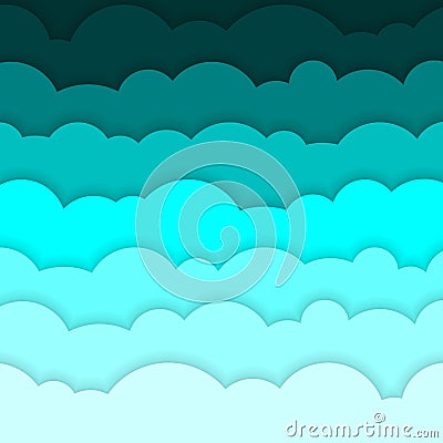 Abstract background composed of blue paper clouds. Vector Illustration