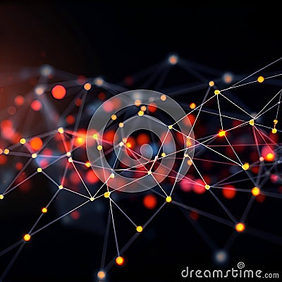 Abstract background with connected lines and dots, digital web IT concept backdrop Cartoon Illustration