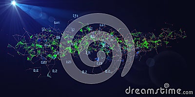 Abstract background contain color polygonaly web with spot on dark. Technology 3d wireframe interlacement concept in virtual Stock Photo