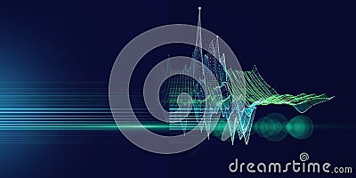 Abstract background contain color wireframe and blurred lines on blue. Big Data. Technology 3d wireframe polygonaly concept in Stock Photo
