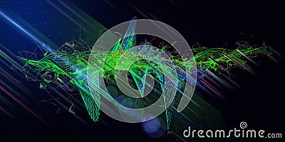 Abstract background contain polygonaly graph with blurred lines. Big Data. Technology 3D wireframe polygonaly concept in virtual Stock Photo
