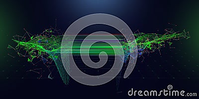Abstract background contain polygonaly graph with blurred lines. Technology 3d wireframe polygonaly concept in virtual space. Big Stock Photo