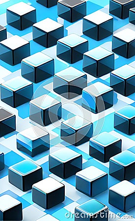 Abstract background of cube blocks wall stacking blue, light blue design for cubic wallpaper background . Stock Photo