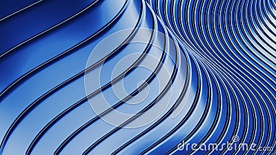 Abstract background, 3d blue color wavy stripes pattern, interesting striped wallpaper Cartoon Illustration