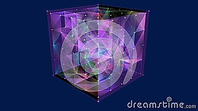 Abstract background 3D digital cube quantum computing. Multi core box. 3D algoritm blockchain grid dinamic blocks. Artificial Stock Photo