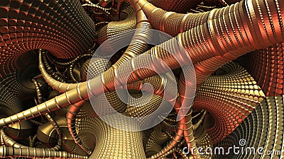 Abstract background 3D, fantastic ancient civilization architecture, gold metallic pipes Cartoon Illustration