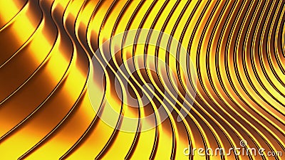 Abstract background, 3d gold wavy stripes pattern, interesting striped metallic golden wallpaper Cartoon Illustration