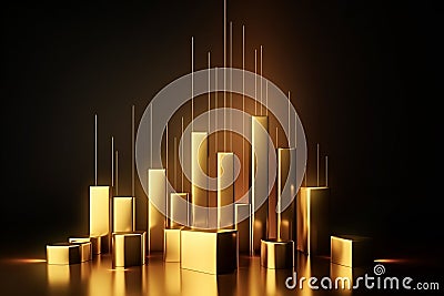 abstract background with 3d golden bars and candlestick chart Generative AI. Stock Photo