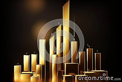 abstract background with 3d golden bars and candlestick chart Generative AI. Stock Photo