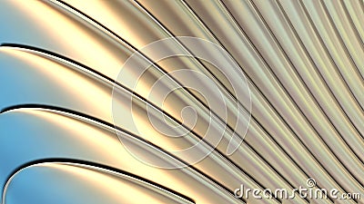 Abstract background, 3d iridescence and shimmering gold wavy stripes pattern, interesting striped metallic golden wallpaper Cartoon Illustration