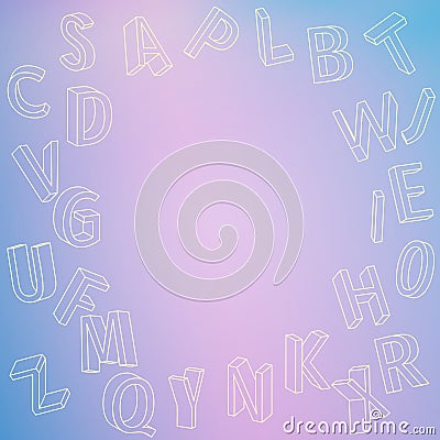Abstract background with 3d letters. Round frame consisting of three-dimensional letters. Vector Illustration