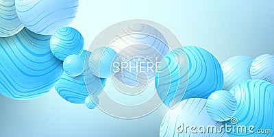 Abstract background with 3d marbled spheres. illustration of balls textured with wavy striped pattern Cartoon Illustration