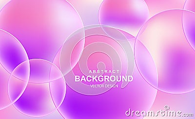 Abstract background with 3d purple and pink balls. Dynamic colorful bubbles, futuristic composition with transparent spheres. Vector Illustration