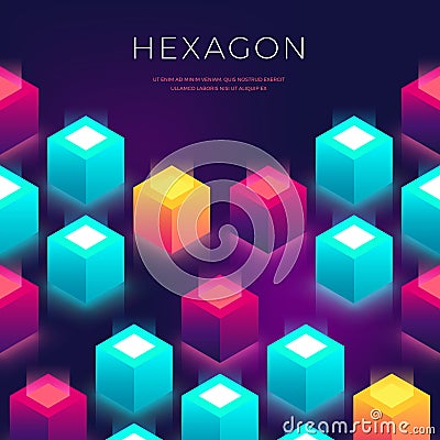 Abstract background with 3D shapes. Hexagon colorful backdrop for flyers, cover, presentaion Vector Illustration