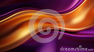 Abstract Background with 3D Wave Bright Gold and Purple Gradient Silk Fabric Stock Photo