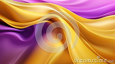 Abstract Background with 3D Wave Bright Gold and Purple Gradient Silk Fabric Stock Photo