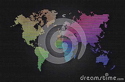 Abstract background dark grey sphere with rainbow world map Cartoon Illustration