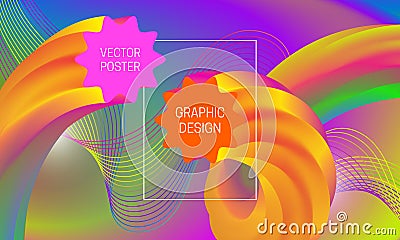 Abstract background design with liquid flow shapes and colorful guilloche element. Dynamic music poster template Vector Illustration