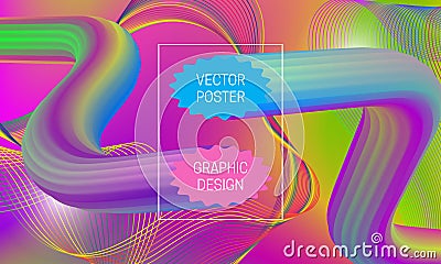 Abstract background design with liquid flow shapes and iridescent guilloche elements. Dynamic music poster template Vector Illustration