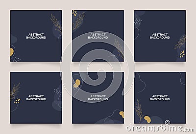 abstract background design for social media insta story feed post. dark blue brown gold scribble shape hand drawn object. copy Vector Illustration