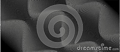 Abstract background of diagonal lines curved in a sinusoid. Long smooth wave in space. Difference thickness volume flow Stock Photo