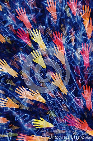 Abstract background from different open hands Stock Photo