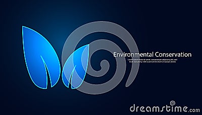 abstract background digital concept leaf symbol environmental protection save earth energy saving modern futuristic dark blue Vector Illustration