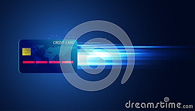 Abstract Background Digital Credit Card Payment Online High Speed Card Payment Worldwide on Black and Blue Background Vector Illustration