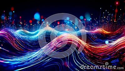 Abstract background of digital data flow in a sea of information from multi-coloured threads describes Stock Photo