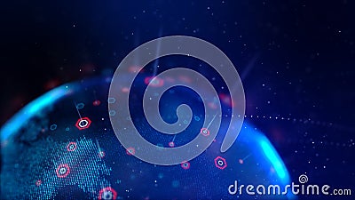 Abstract background dot blue world map with hexagon shape for a cyber futuristic concept shallow depth of field Stock Photo