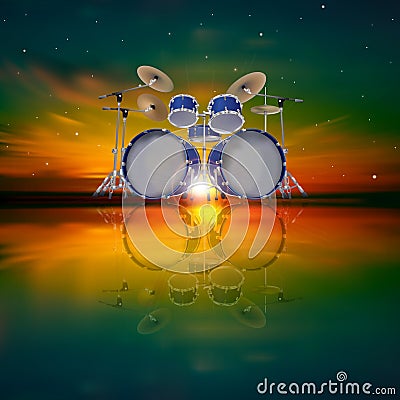 Abstract background with drum kit Vector Illustration