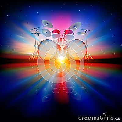 Abstract background with drum kit Vector Illustration