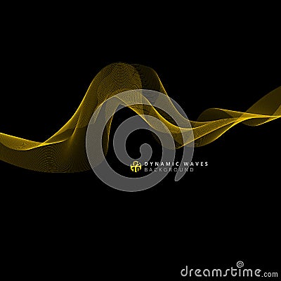 Abstract background dynamic yellow lines waves and particles wit Vector Illustration