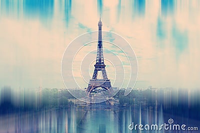 Abstract background. The Eiffel Tower in Paris - radial zoom blu Stock Photo